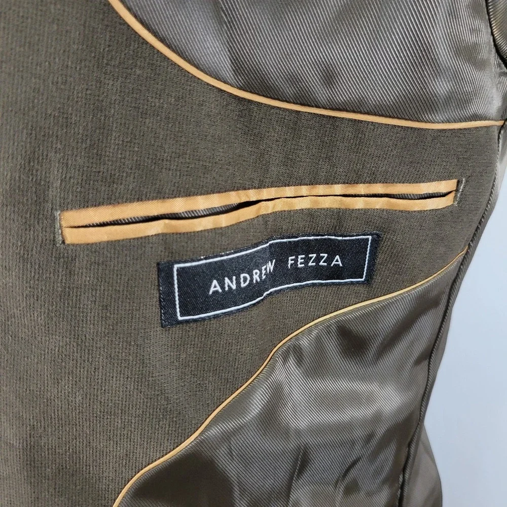 Andrew Fezza Men's Sport Coat Blazer Two Button Brown Suede‎ Polyester Blend 46R